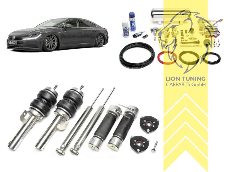 Nur für Fahrzeuge mit Mehrlenker-Hinterachse (Einzelradaufhängung)., 11,5L Tank chrom / ViAir Kompressor chrom, Zug- und Druckstufe gleichzeitig einstellbar, weiss, Wir empfehlen die Verwendung kürzerer Koppelstangen, Für Fahrzeuge mit einem Federbeinklemmdurchmesser an der Vorderachse von 50mm oder 55mm ( Adapterhülse liegt bei ), auch für Allrad Modelle, Stahl verzinkt, Eintragungspflichtig / Teilegutachten wird nach Kauf spezifisch ausgestellt